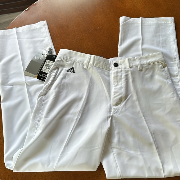 NWT men’s adidas climalite golf pants, size 32x32, white w black stripes & logo. - Picture 3 of 4